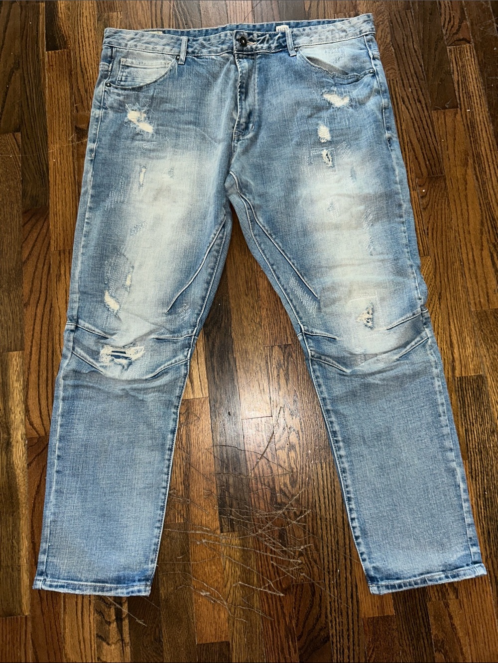 Smoke Rise Denim ny Men's Slim Straight Distressed Light Blue Jeans SZ 42/32